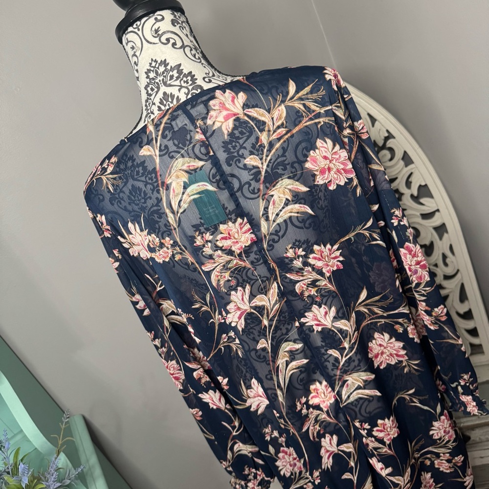 Maurices Boho Floral Long Sleeve Metallic Kimono Size 1X NWT Bohemian Resortwear - Picture 9 of 14